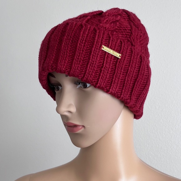 Michael Kors Women’s Burgundy Cable-Knit Hat - Picture 1 of 8